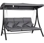 Outsunny Hollywoodská houpačka pro 3 osoby, houpací lavice s nastavitelnou stříškou, zahradní houpačka s polštáři, max. nosnost 270 kg| Aosom