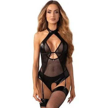 Dámské erotické body Sexy body Obsessive Dominna - otevřený klín Černá S/M