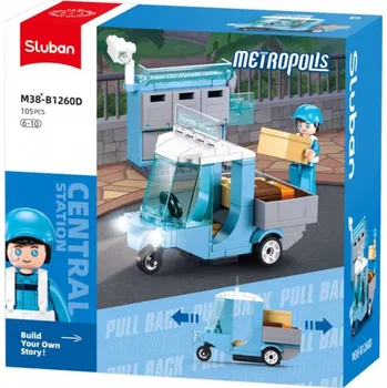 Dětské zboží Sluban Metropolis Poštovní vůz zpětný chod 105 dílků + figurka (stavebnice)