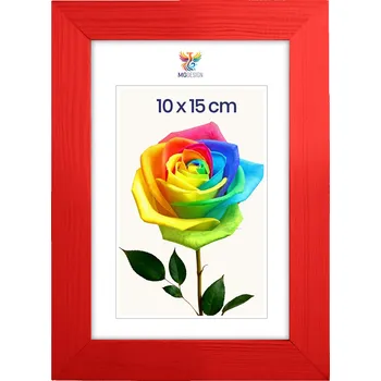 Obraz Rámeček na fotografie A6 10 x 15 cm, červený, z přírodního dřeva