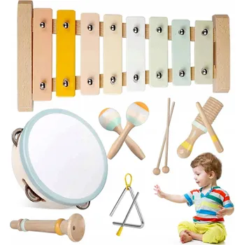 Dřevěná hračka Sada hudebních nástrojů Baby Montessori Dřevěná hračka – perkusní sada