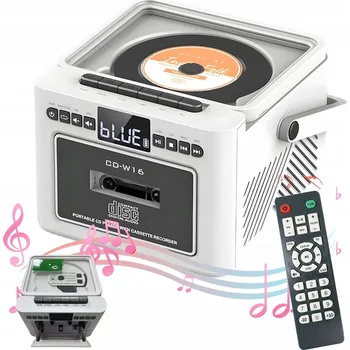 CD přehrávač CD PŘEHRÁVAČ S KAZETOU, BLUETOOTH, FM RÁDIO, DÁLKOVÉ OVLÁDÁNÍ, PŘENOSNÝ REPRODUKTOR BÍLÝ CD-W16