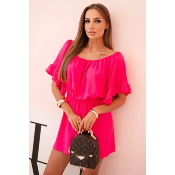 Dámské kraťasy Kesi Dámský bavlněný overal bez rukávů s vázáním v pase ecru Barva: Růžová - tmavě, Velikost: UNI