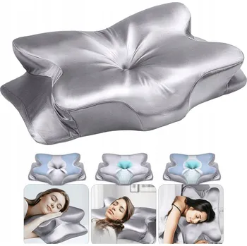 Polštář MEMORY FOAM PODUSZKA STŘÍBRNO-ŠEDÝ ERGONOMICKÝ PRO SPÁČE NA BŘICHU