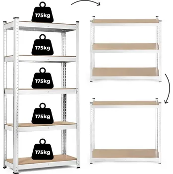 Dílenský regál Kovový úložný regál 180x90x30 cm, 5 políc, nosnosť 875 kg