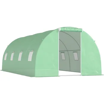 Skleník Outsunny Fóliový skleník Outsunny, průchozí, 8 oken se síťkou proti hmyzu, robustní fólie, ocelový rám, 6 x 3 x 2 m, zelený