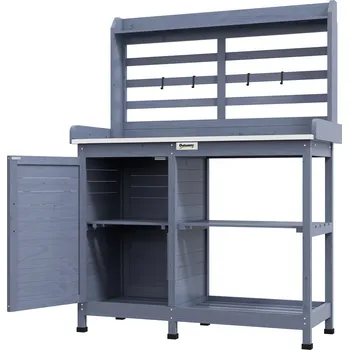 Zahradní stůl Zahradní stůl Outsunny s úložným prostorem, hliníková pracovní plocha, úložný prostor, 112x47x146cm, šedý