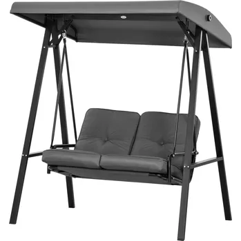 Zahradní houpačka Houpačka Outsunny Hollywood, dvoumístná zahradní houpačka s nastavitelnou střechou, max. nosnost 220 kg, 145 x 116 x 172 cm, tmavě šedá