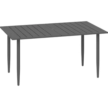 Zahradní stůl Outsunny zahradní stůl 150x90cm, ocelový balkonový stůl odolný proti povětrnostním vlivům, balkonový stůl s otvorem pro slunečník černý