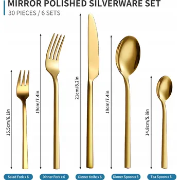 Příbor VELAZE Sada Příborů Zlatá 30 Kusů Nerezová Ocel 18/10 Pro 6 Osob