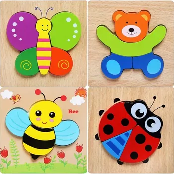 Dřevěná hračka AFUFU Dřevěné Montessori Puzzle pro Děti Zvířátka Vzdělávací 4 Kusy