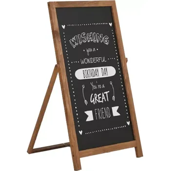 Kancelářský nábytek Dřevěný poutač s černou tabulí 440x770 - Tmavě hnědý