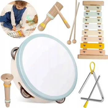 Dřevěná hračka SADA DŘEVĚNÝCH HUDEBNÍCH NÁSTROJŮ PRO DĚTI, VZDĚLÁVACÍ HRAČKY JAKO DÁREK