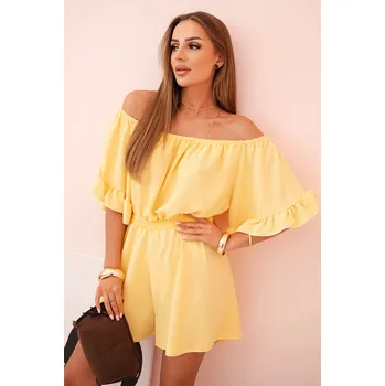 Dámské kraťasy Kesi Dámský bavlněný overal bez rukávů s vázáním v pase ecru Barva: Žlutá, Velikost: UNI