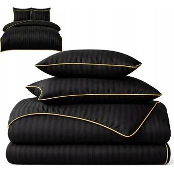 Povlečení Elegantní povlečení damašek hotelové s pruhy, zlatá lemovka 160x200 ČERNÁ