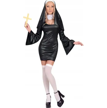 Karnevalový kostým Kostým jeptišky, jeptiščí hábit, saténový, velikost S