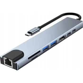 USB hub HUB 8v1 ADAPTÉR UNIVERZÁLNÍ ROZDĚLOVAČ USB-C SD/TF USB 3.0 HDMI 4K RJ45