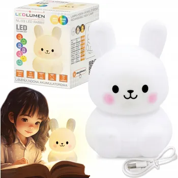 Lampička Noční lampa Ledlumen silikonová králíková bílá dotyková RGB akumulátorová