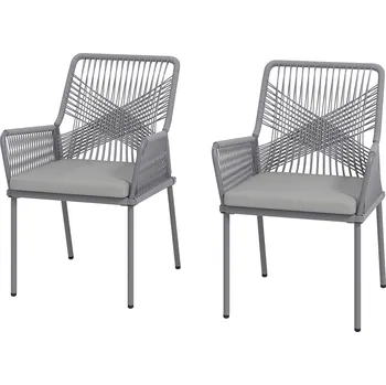 Outsunny sada 2 zahradních židlí, židle na terasu, omyvatelné polštáře, opěradlo, područky, ocel, ratan, tmavě šedá barva