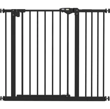 Dětská zábrana Bezpečnostní branka PawHut pro psy, zábrana, bezpečnostní branka pro domácí zvířata, kovová, plastová, ,74-80/87-94 cm, černá