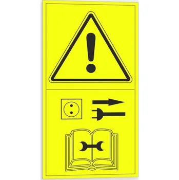 Kancelářské potřeby Traiva s.r.o. Výstraha - Při opravách nebo seřizování odpoj od zdroje elektřiny Verze: Samolepka 95 x 175 mm tl. 0.1 mm - Kód: 09270