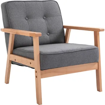 Křeslo HOMCOM jednolůžková pohovka lounge chair čalouněná židle s područkami dřevěný rám plátno šedá 64,5 x 70 x 74 cm