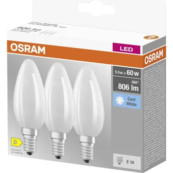 Žárovka OSRAM HOMELIGHTING 4058075592575 LED Energetická třída (EEK2021) D (A - G) E14 svíčkový tvar 5.5 W = 60 W studená bílá (Ø x d) 35 mm x 100 mm 3 ks