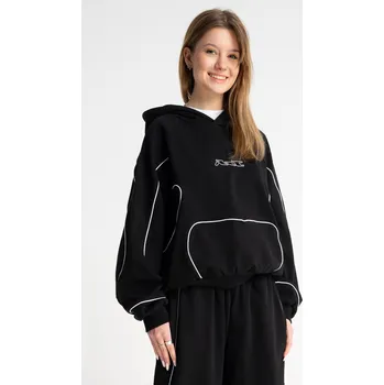 Dívčí mikina Reporter Young | Dívčí černá streetwearová mikina BOXY s kapucí a kontrastními paspulkami - Barva ČERNÁ, Velikost 140/146 261-0551G-05-100-1