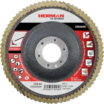 Brusný kotouč HERMAN Lamelový kotouč na nerez a legované oceli 125 mm/P60 LX-30 Punta ceramic