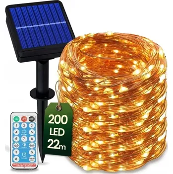 Zahradní dekorace Solar 22/H2 Solární světelný řetez - teplá bílá, 20 metrů (Solární flexibilní svítící drát s USB 20 metrů)