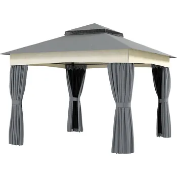 Zahradní altán Altán Outsunny s dvojitou střechou, 3x3 m Voděodolný Stabilní Zimní kovový zahradní altán Tmavě šedý