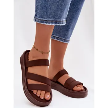 Dámské žabky Materiálové dámské pantofle na platformě s pásky čokoládové Liorine 36