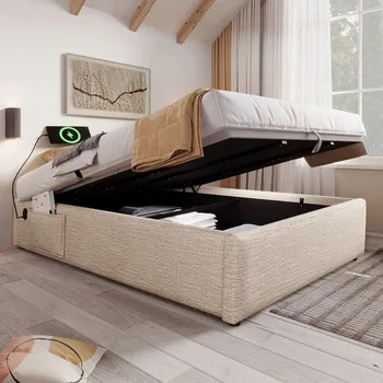 Postel Jednolůžková dřevěná postel Arhatreya 140x200 v odstínech béžové