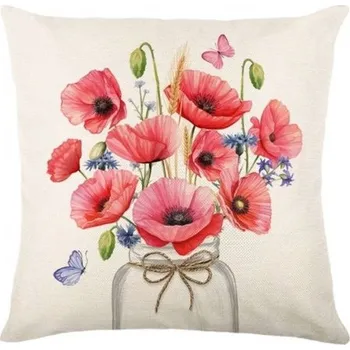 Povlak na polštářek Lněný povlak na polštář POPPY FLOWERS 45x45 cm, béžový