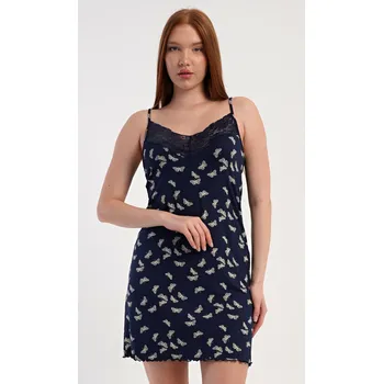 Dámská noční košile Vienetta Dámská noční košile na ramínka Motýlci Barva: Modrá - tmavě, Velikost: XL