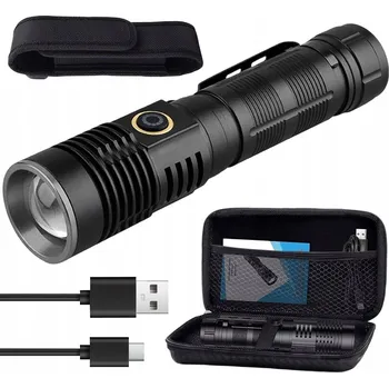 Bezpečnostní kamera Latarka Turystyczna Zoom 1000m IPX5 Vodotěsná, Nabíjení USB-C, Funkce Powerbanky