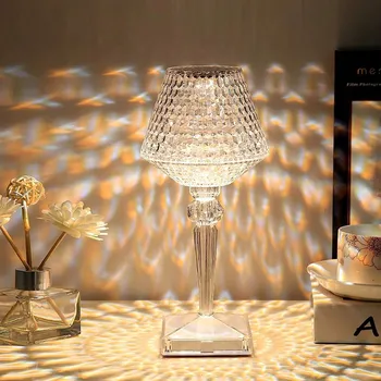 Lampička LED Stolní Lampa Křišťálová Diamantová RGB Dotyková + DÁLKOVÝ OVLADAČ USB