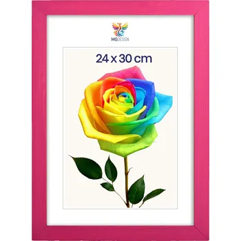 Obraz Rámeček na fotografie 24 x 30 cm, růžový, z přírodního dřeva