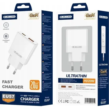 Síťová nabíječka slim JELLICO 20W PD QC3.0 1x USB-C 1x USB