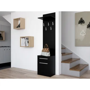 Předsíňová stěna Předsíňová stěna z dřevotřísky, věšák, skříňky černý mát Ratan