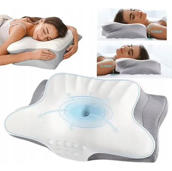 Polštář ORTOPEDICKÝ POLŠTÁŘ Z PAMĚŤOVÉ PĚNY S MASÁŽNÍMI BODY PRO KRK, ŠEDÝ