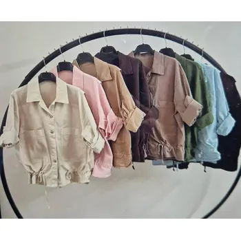 Dámský kabát Bavlněná jarní bunda na stažení 21150 barva: modrá světlá