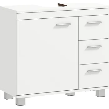 Koupelnový nábytek HOMCOM Toaletní skříňka pod umyvadlo, 2 police, 3 zásuvky, MDF konstrukce, bílá barva