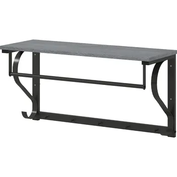 Věšák HOMCOM Nástěnný věšák, háčky na kabáty, 5 háčků, horní police, univerzální, šedý