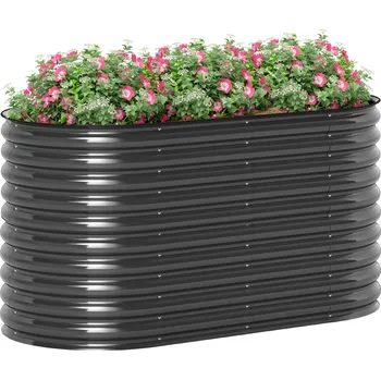 Květináč Outsunny květináč, kovový květináč s bezpečnostním okrajem a rukavicemi, otevřený podstavec, 160 x 80 x 80V cm, tmavě šedý