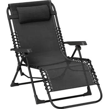 Zahradní lehátko Skládací zahradní lehátko Outsunny s polštářem pod hlavu, 5 poloh nastavitelného opěradla, nosnost až 120 kg Černá barva