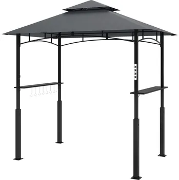 Zahradní altán Outsunny grilovací pavilon, zahradní grilovací stan s policemi na koření, LED osvětlení, kov, plast, 243L x 148W x 248H cm, šedá barva