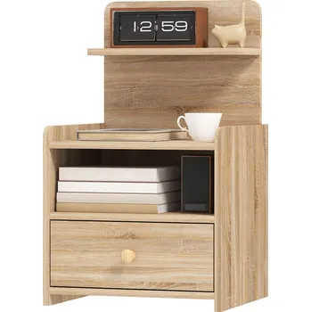 Noční stolek HOMCOM Odkládací stolek, noční stolek s úložným prostorem, dřevotříska, odolný proti překlopení, moderní, přírodní dřevo
