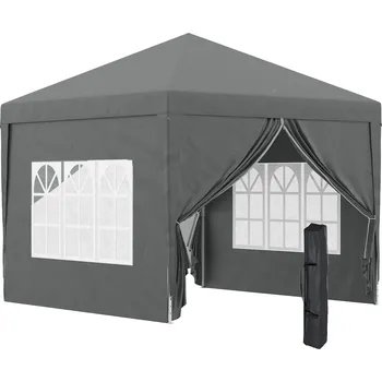 Zahradní altán Outsunny altán 3 x 3 m se 4 bočními stěnami, okno, stan s UV ochranou, zahradní stan včetně přenosné tašky, ocel, šedý