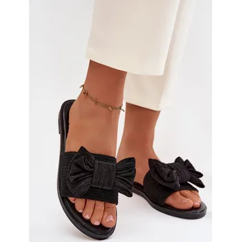 Dámské žabky Dámské pantofle na nízkém podpatku s mašlí Černé Amivelle 39